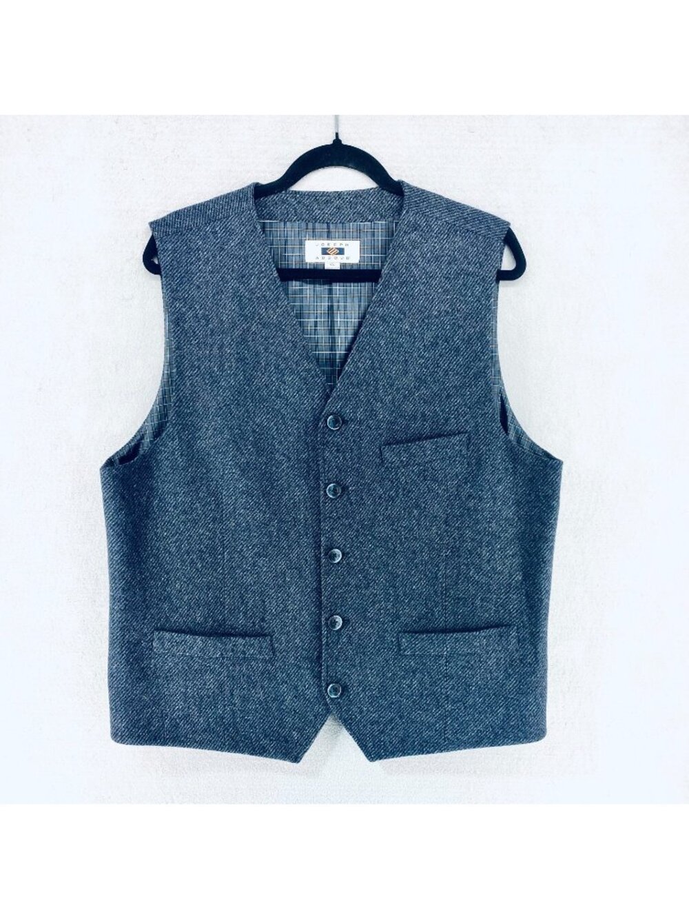 Joseph Abboud Vest Mens XL Gray Tweed Button Up Herringbone Waistcoat Italy